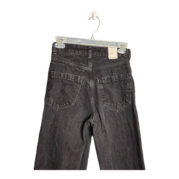 Zara Jeans Black Flare Leg Denim Zip Pants Raw Hem Women's Size 2 - Picture 4 of 8